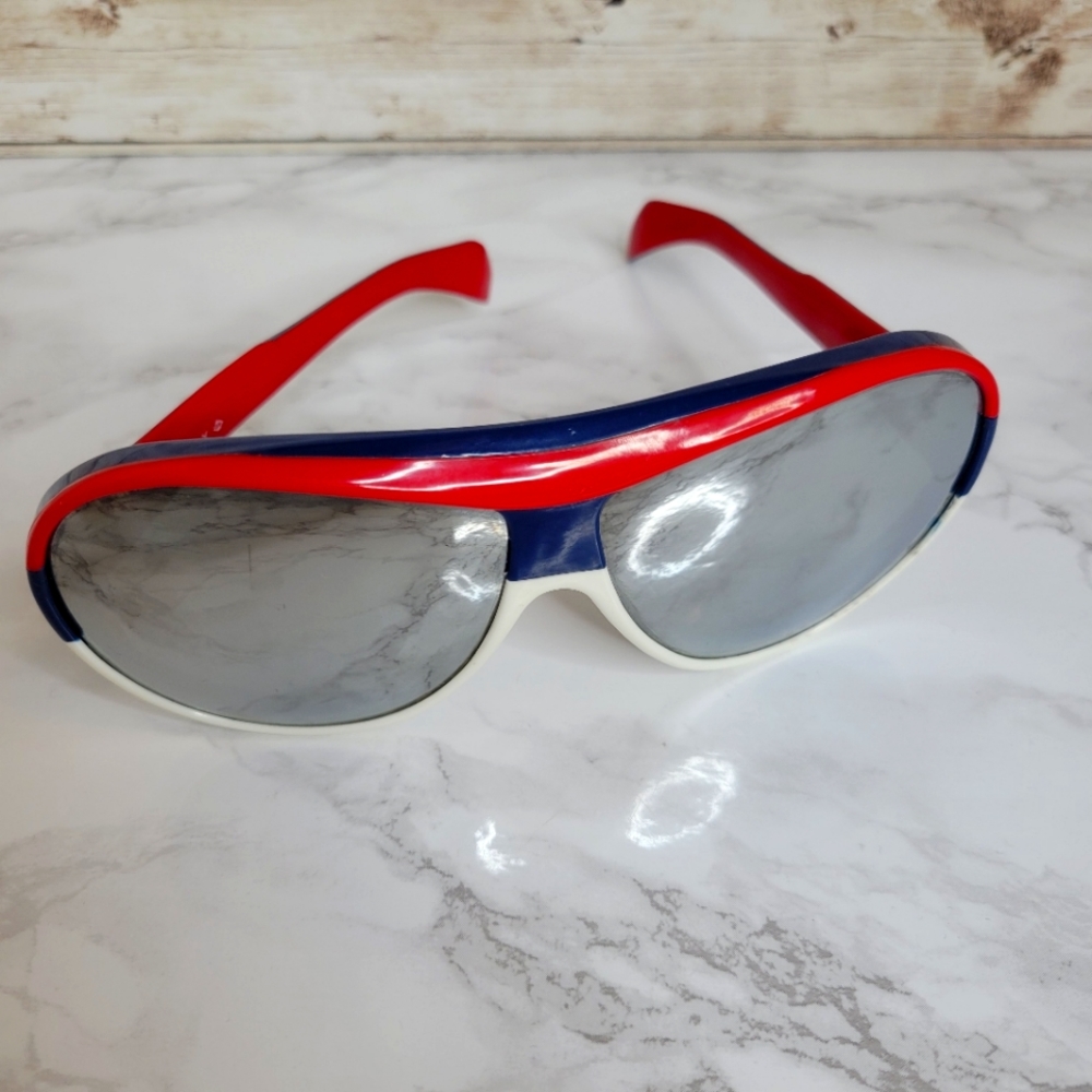Vintage Italian 1970s Mirrored Red White & Blue Frame Aviator Sunglasses